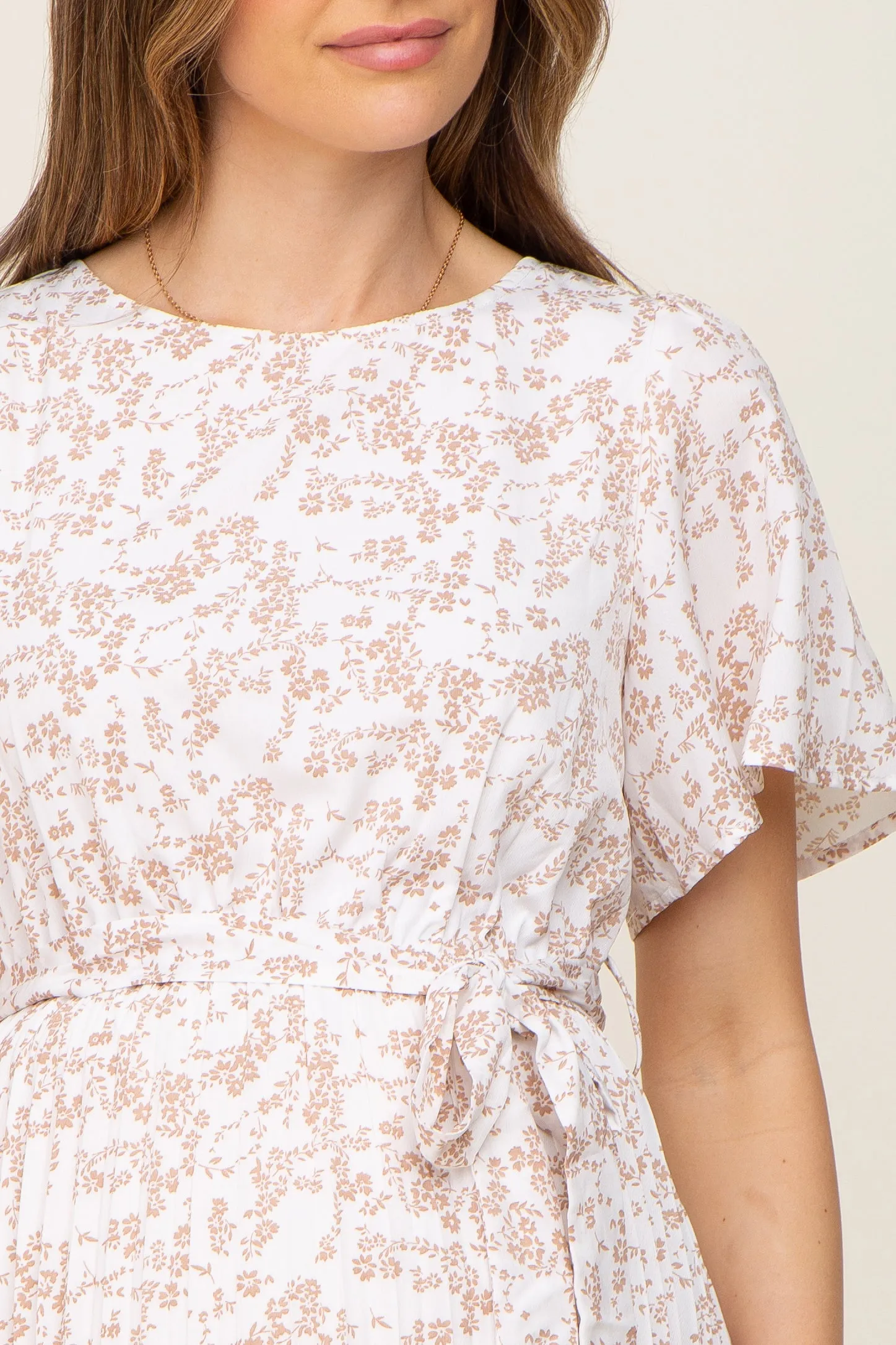 Ivory Floral Pleated Maternity Midi Dress sold by Pinkblush product image thumbnail 4