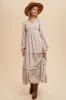 Beige Smocked V-Neck Ruffle Tiered Maxi Dress sold by Pinkblush