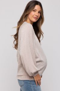 Cream Ribbed Maternity Pullover Top sold by Pinkblush