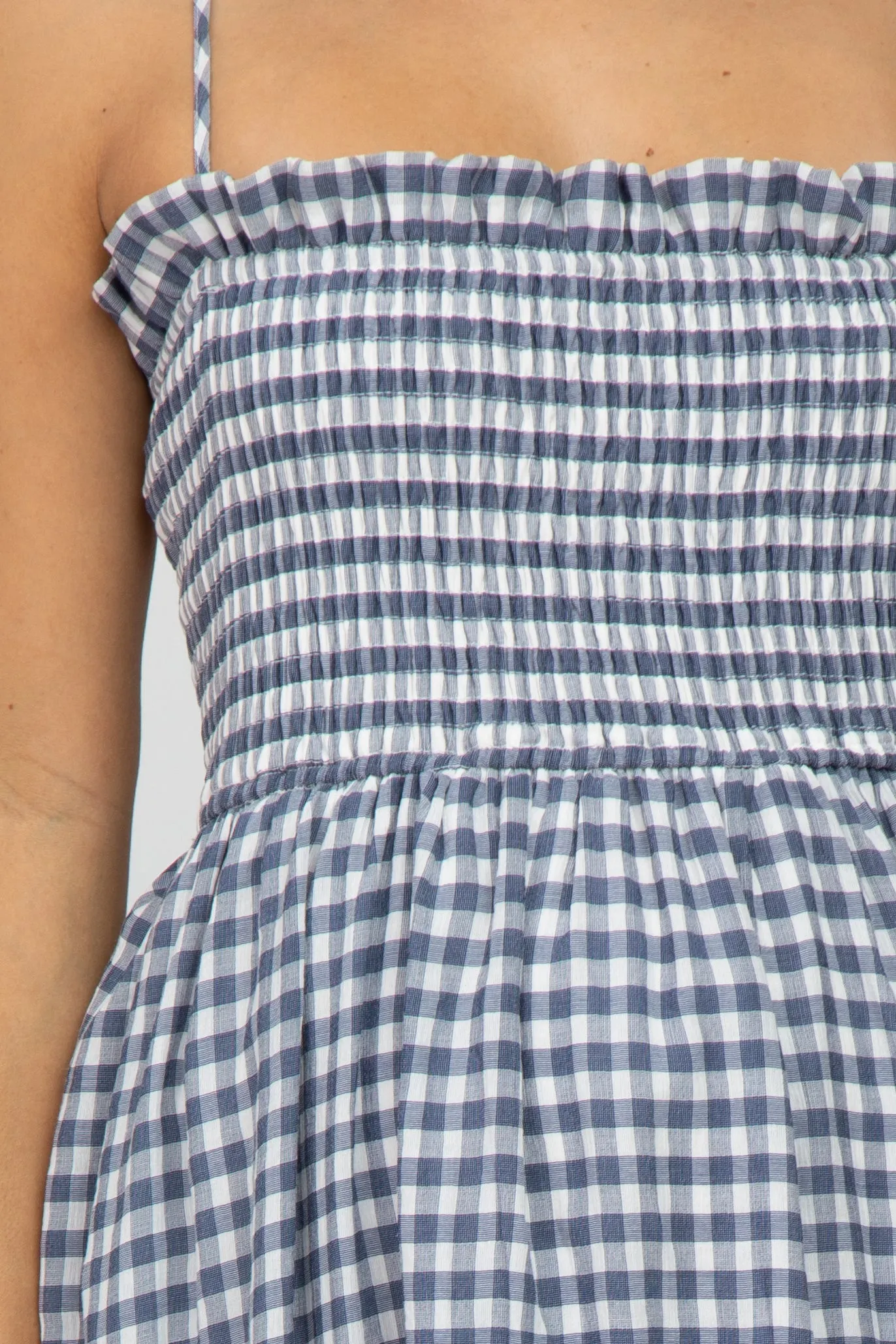 Navy Blue Checkered Square Neck Smocked Maternity Midi Dress sold by Pinkblush product image thumbnail 5