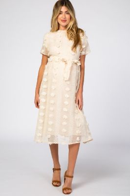 Cream Floral Applique Maternity Dress sold by Pinkblush
