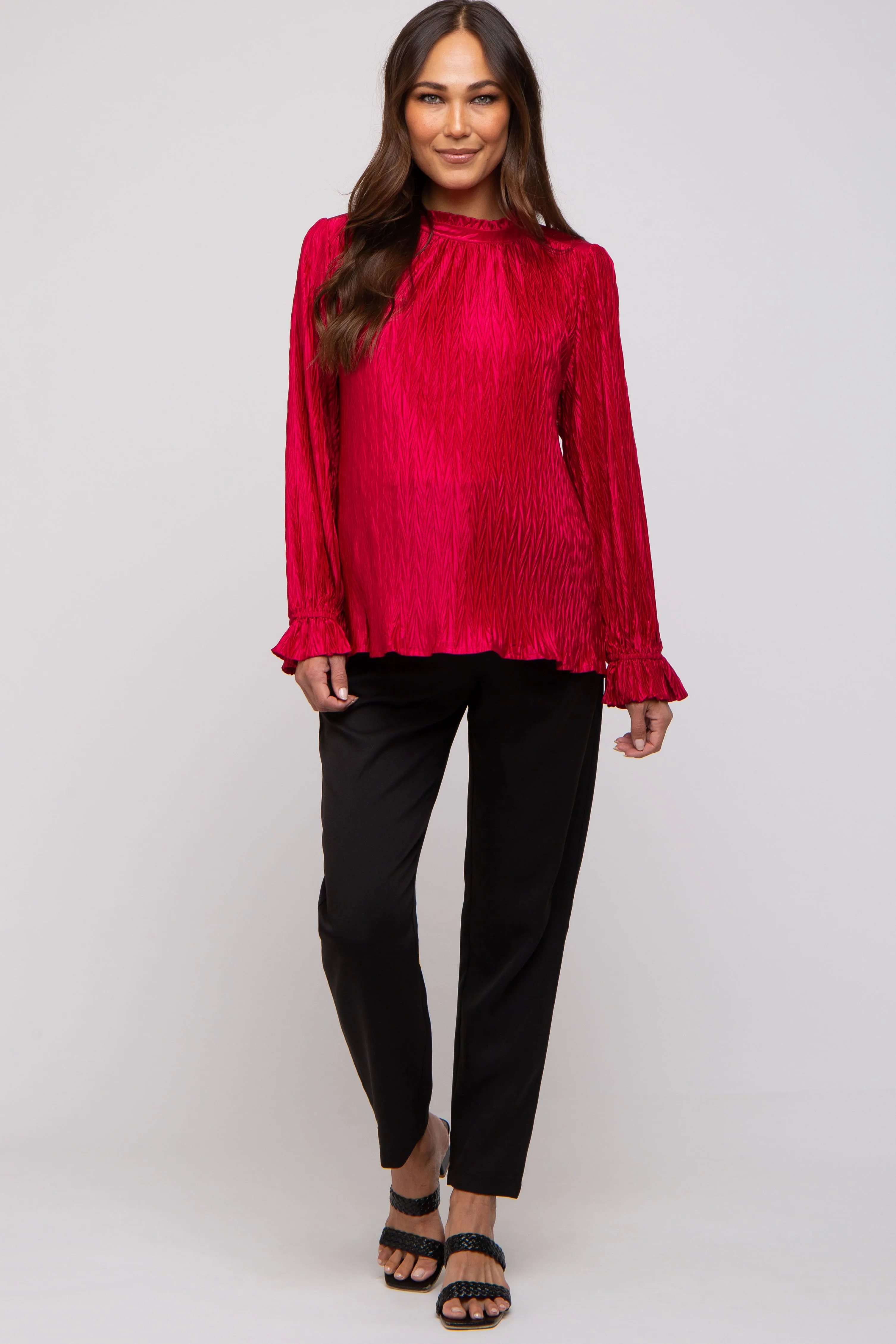 Magenta Textured Mock Neck Maternity Blouse sold by Pinkblush product image thumbnail 4