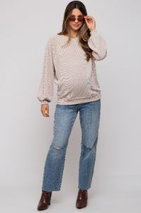 Cream Ribbed Maternity Pullover Top sold by Pinkblush