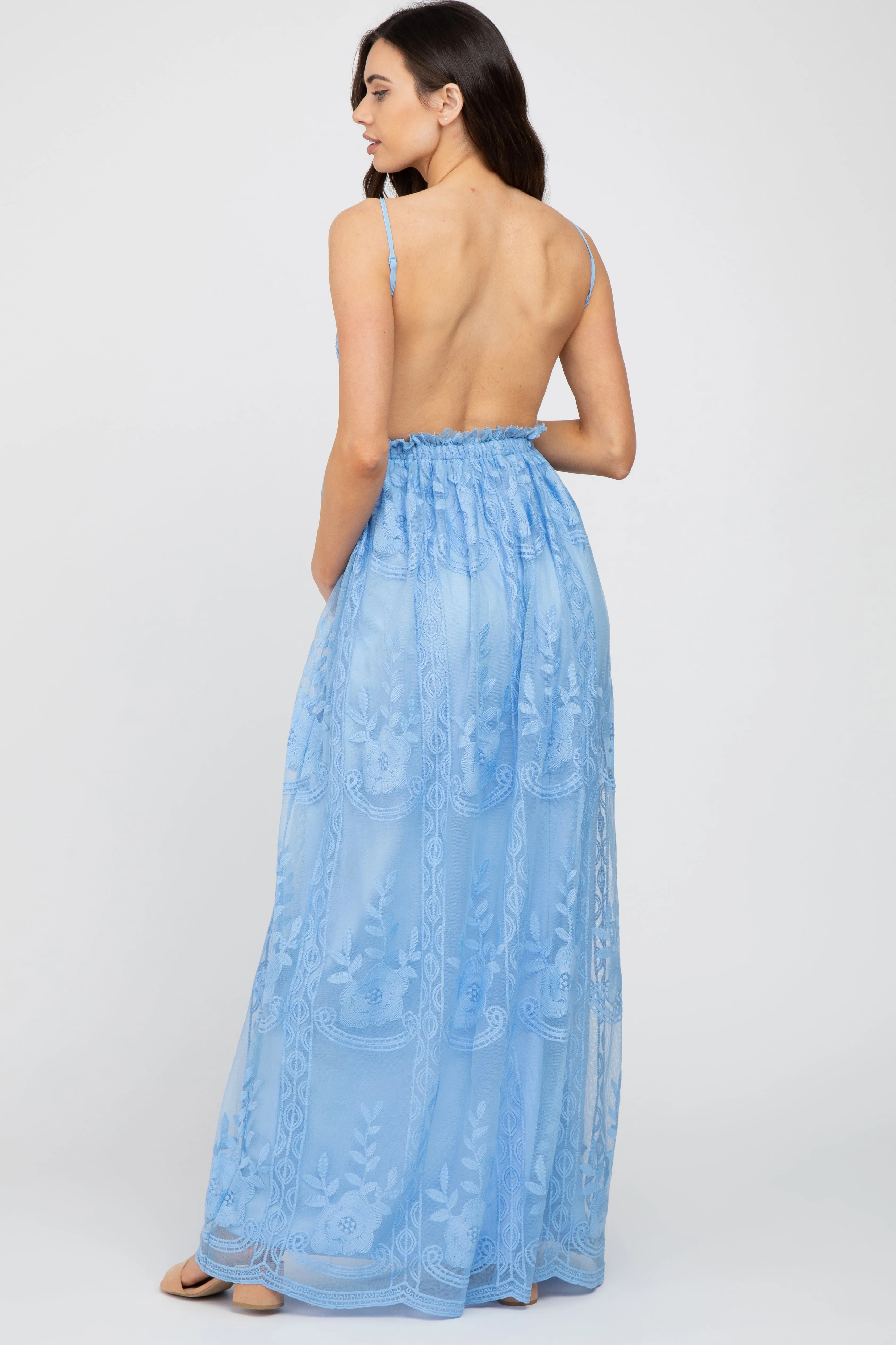 Blue Crochet Lace Open Back Maternity Maxi Dress sold by Pinkblush product image thumbnail 3