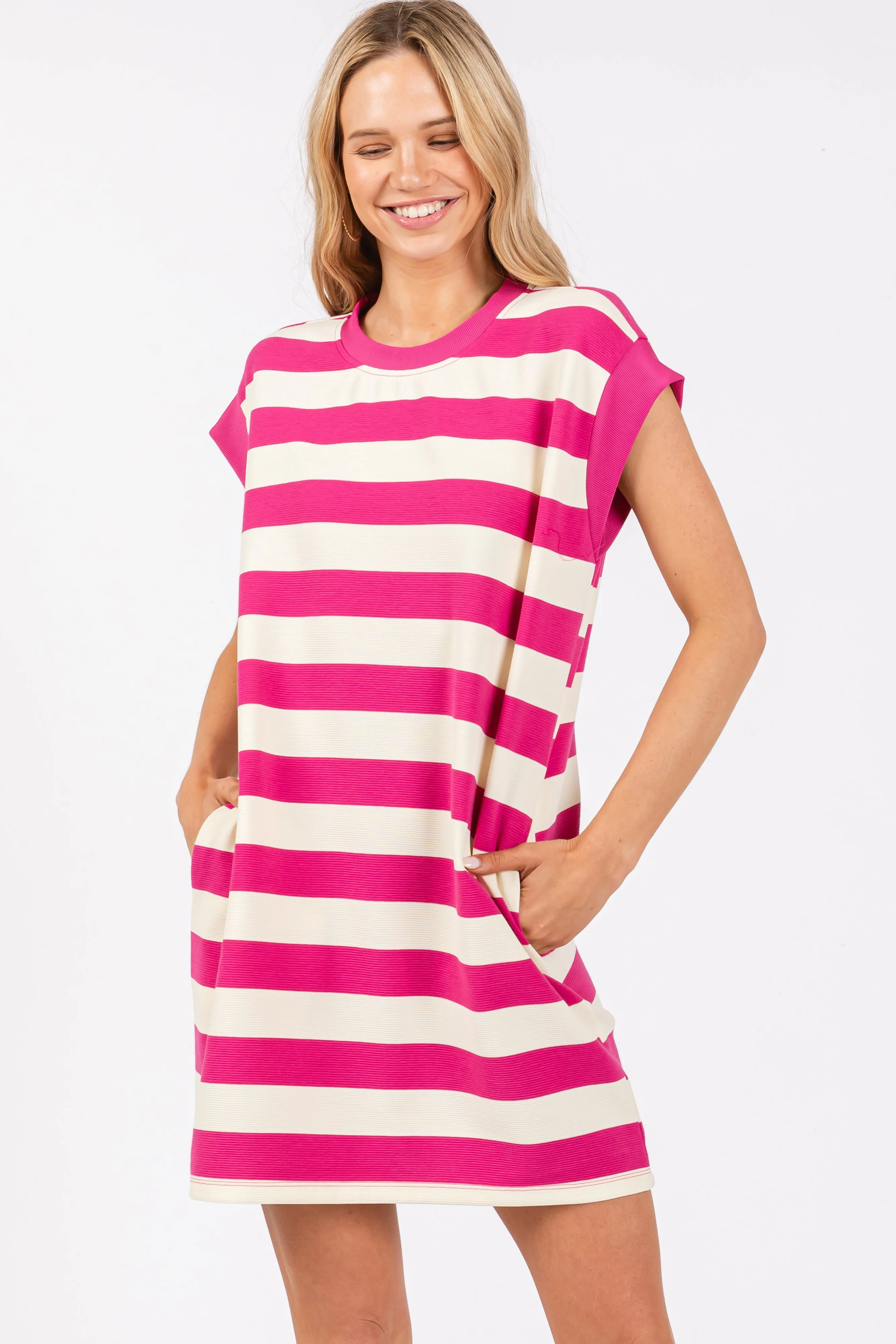 Fuchsia Wide Stripe Maternity Mini Dress sold by Pinkblush product image thumbnail 4