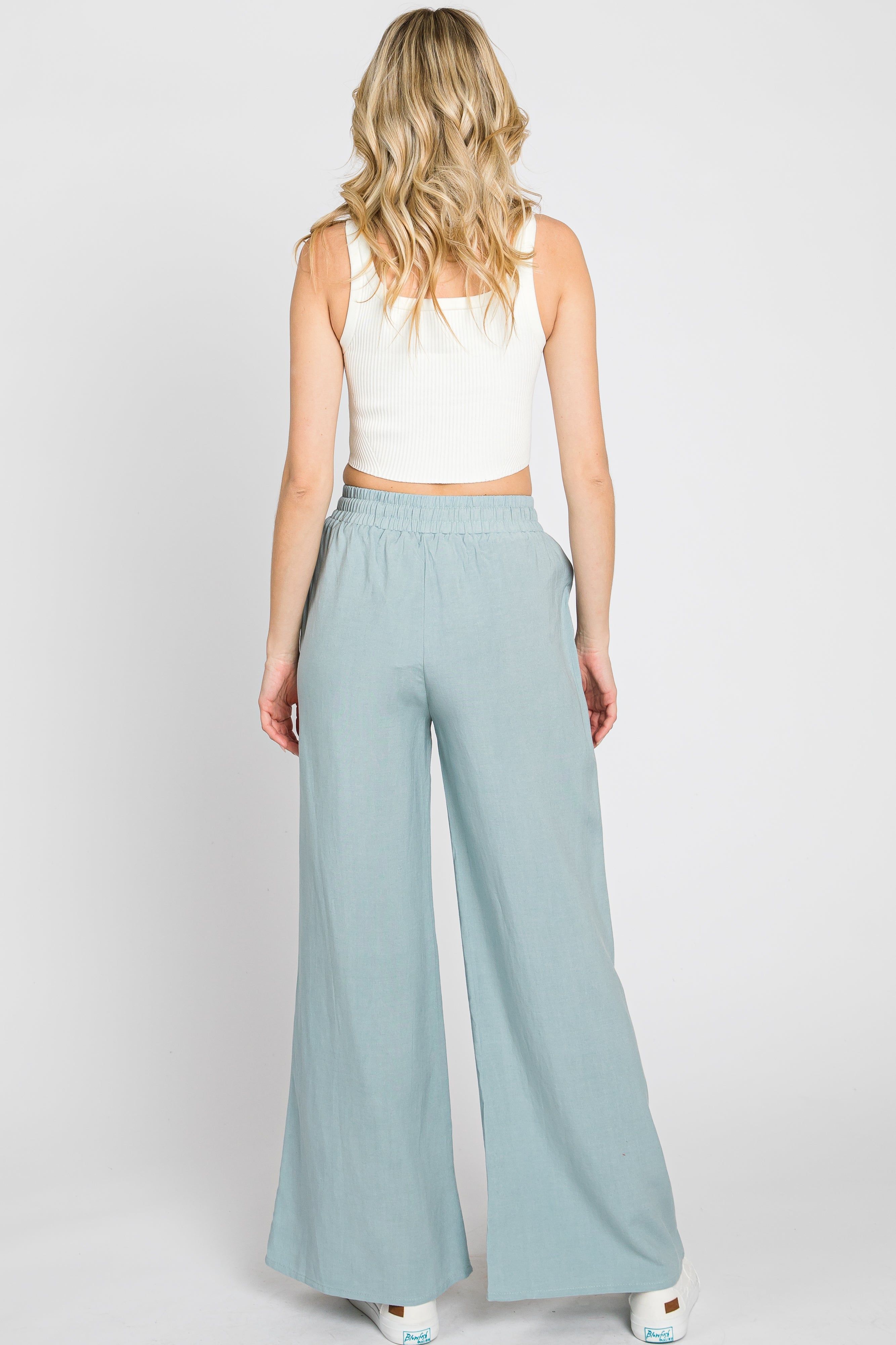 Light Blue Drawstring Wide Leg Pants sold by Pinkblush product image thumbnail 3