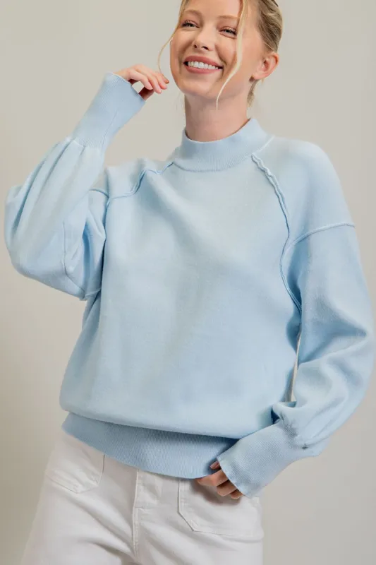 Light Blue Knit Long Sleeve Mock Neck Top sold by Pinkblush