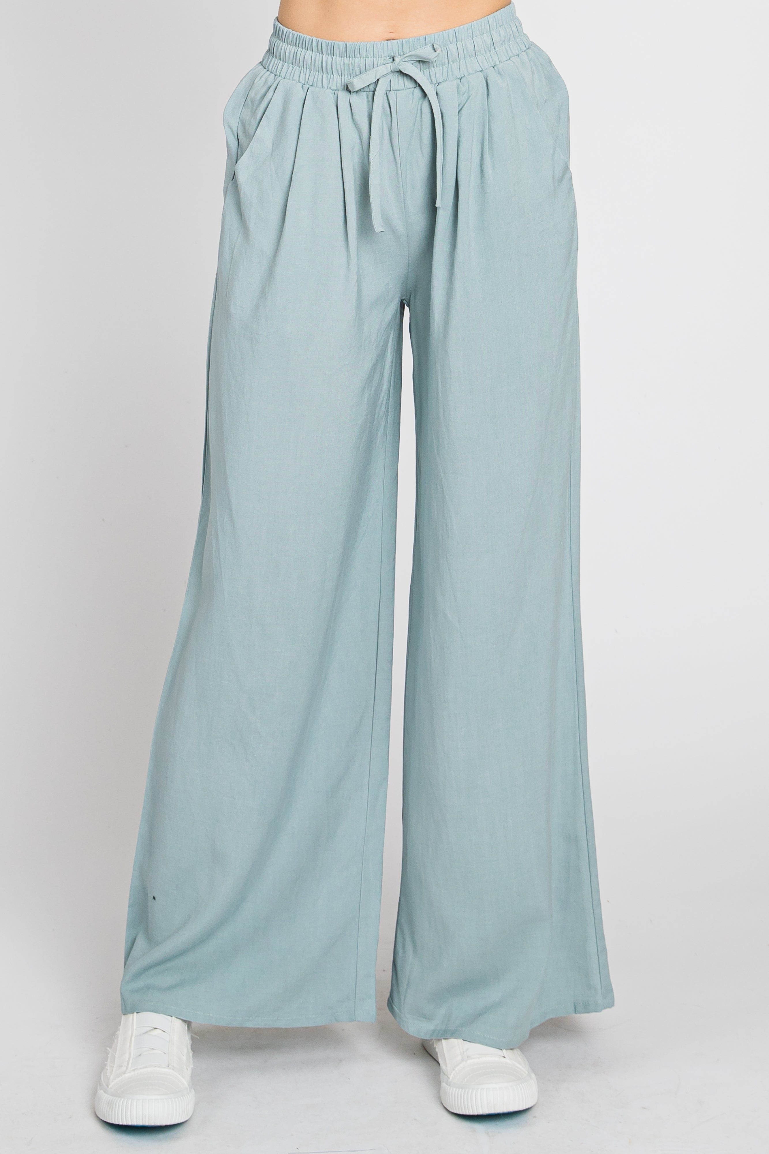 Light Blue Drawstring Wide Leg Pants sold by Pinkblush product image thumbnail 4