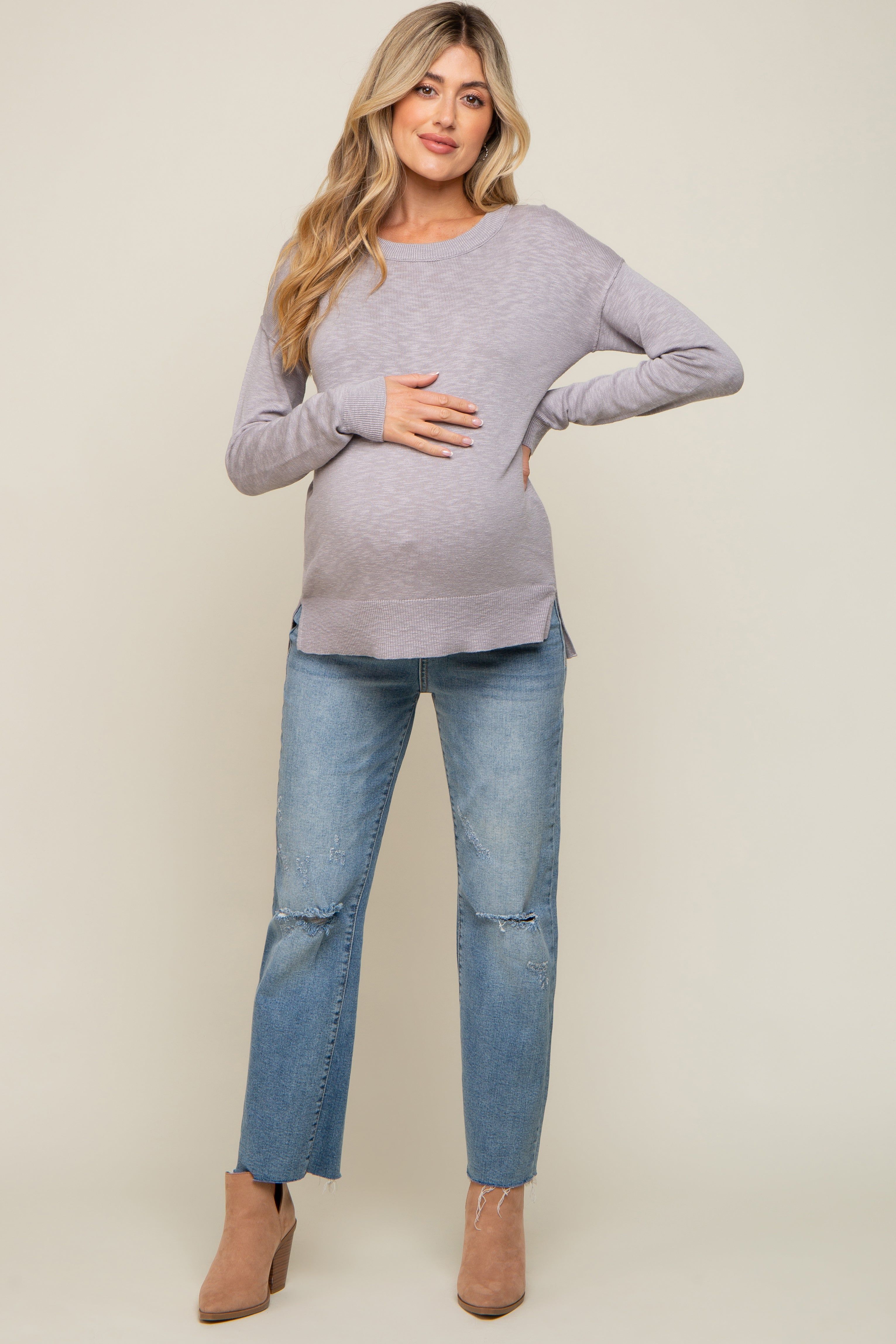 Heather Grey Knit Long Sleeve Maternity Top sold by Pinkblush product image thumbnail 4