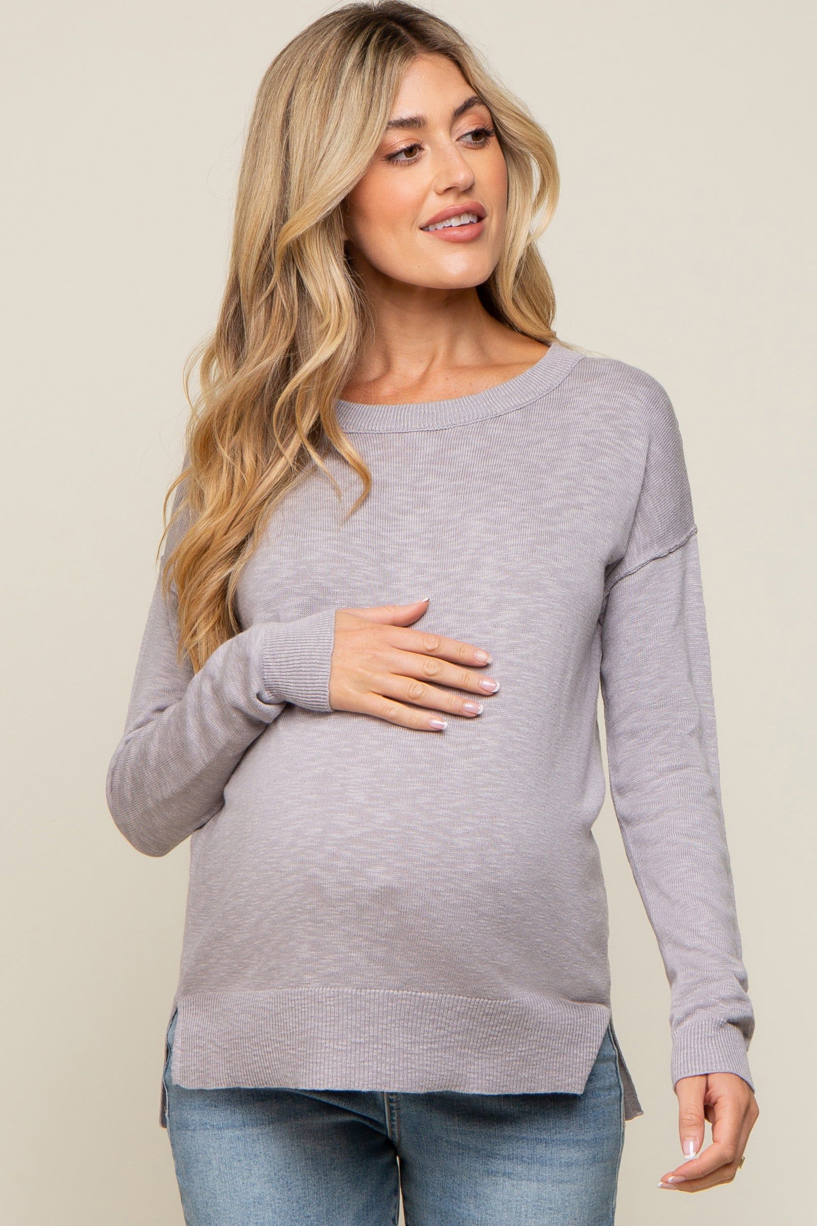 Heather Grey Knit Long Sleeve Maternity Top sold by Pinkblush