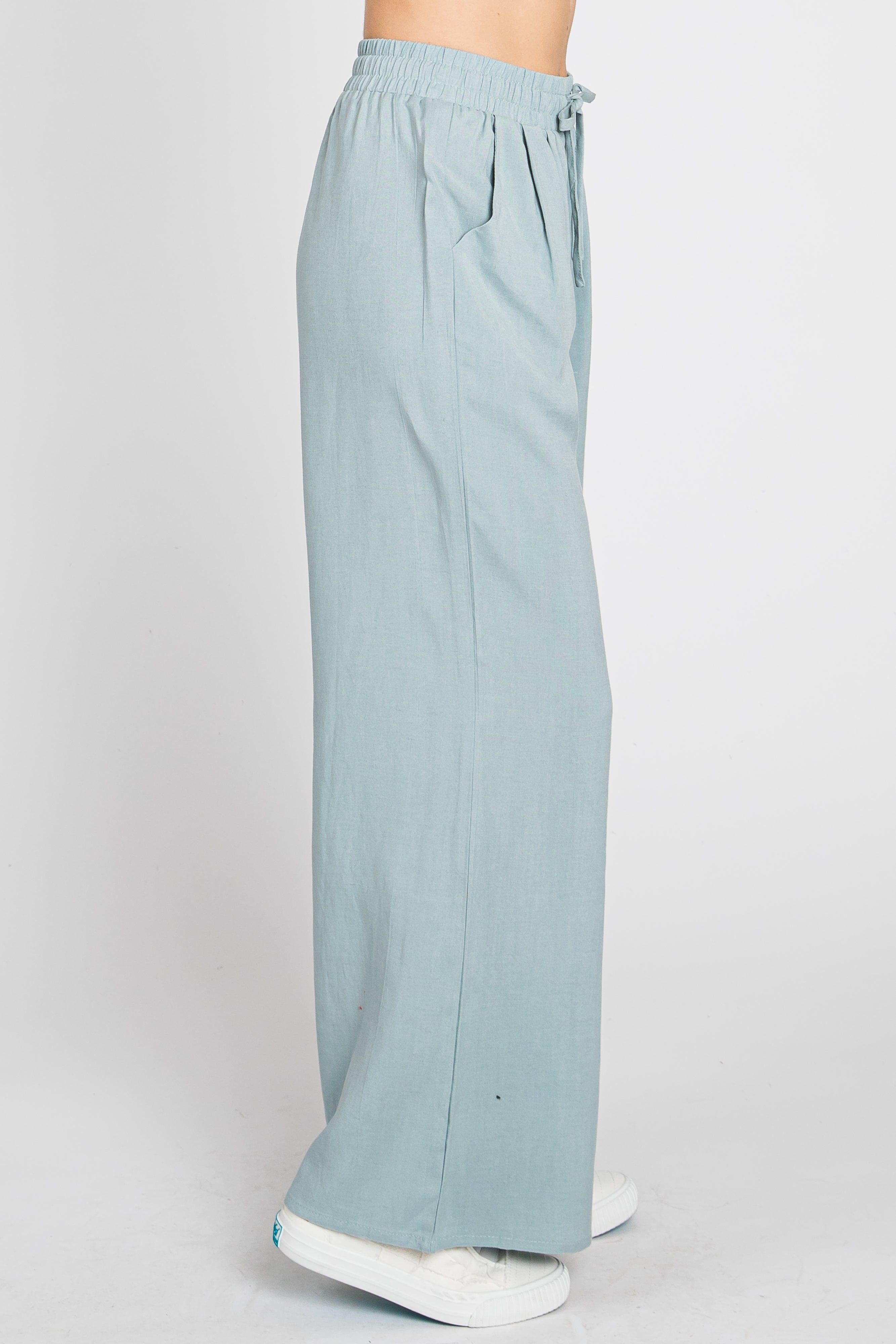 Light Blue Drawstring Wide Leg Pants sold by Pinkblush product image thumbnail 5