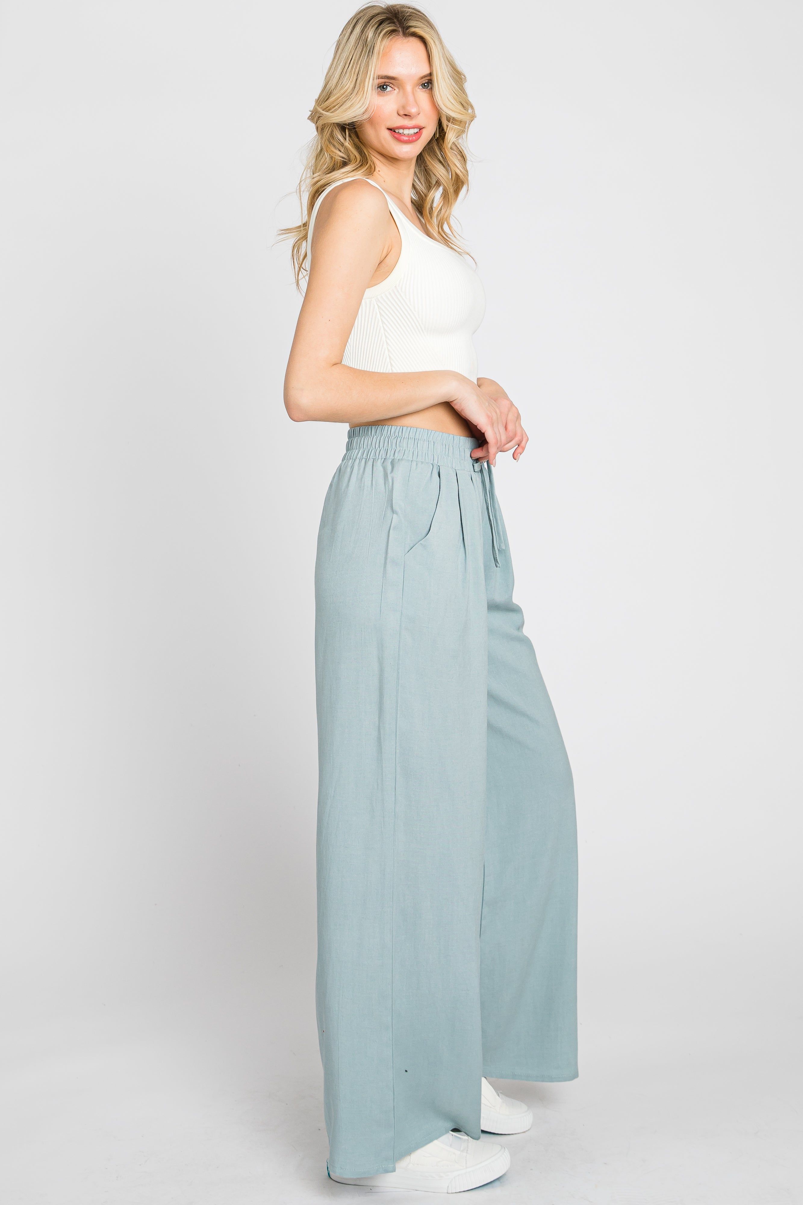 Light Blue Drawstring Wide Leg Pants sold by Pinkblush product image thumbnail 2