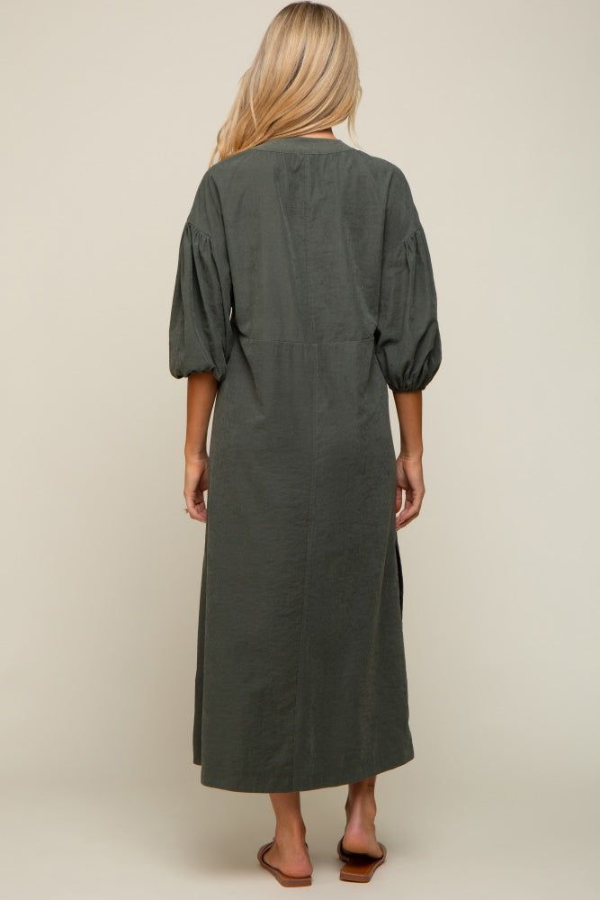 Forest Green Lace Up 3/4 Sleeve Side Slit Maternity Maxi Dress sold by Pinkblush product image thumbnail 3