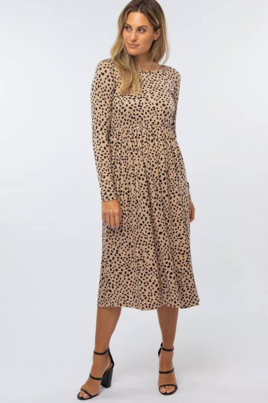 Taupe Abstract Animal Print Midi Dress sold by Pinkblush