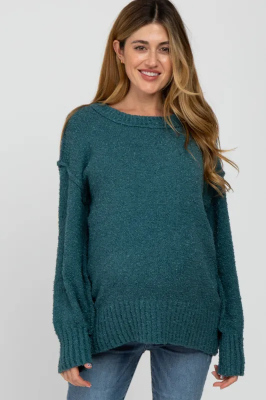 Teal Textured Knit Exposed Seam Maternity Sweater sold by Pinkblush