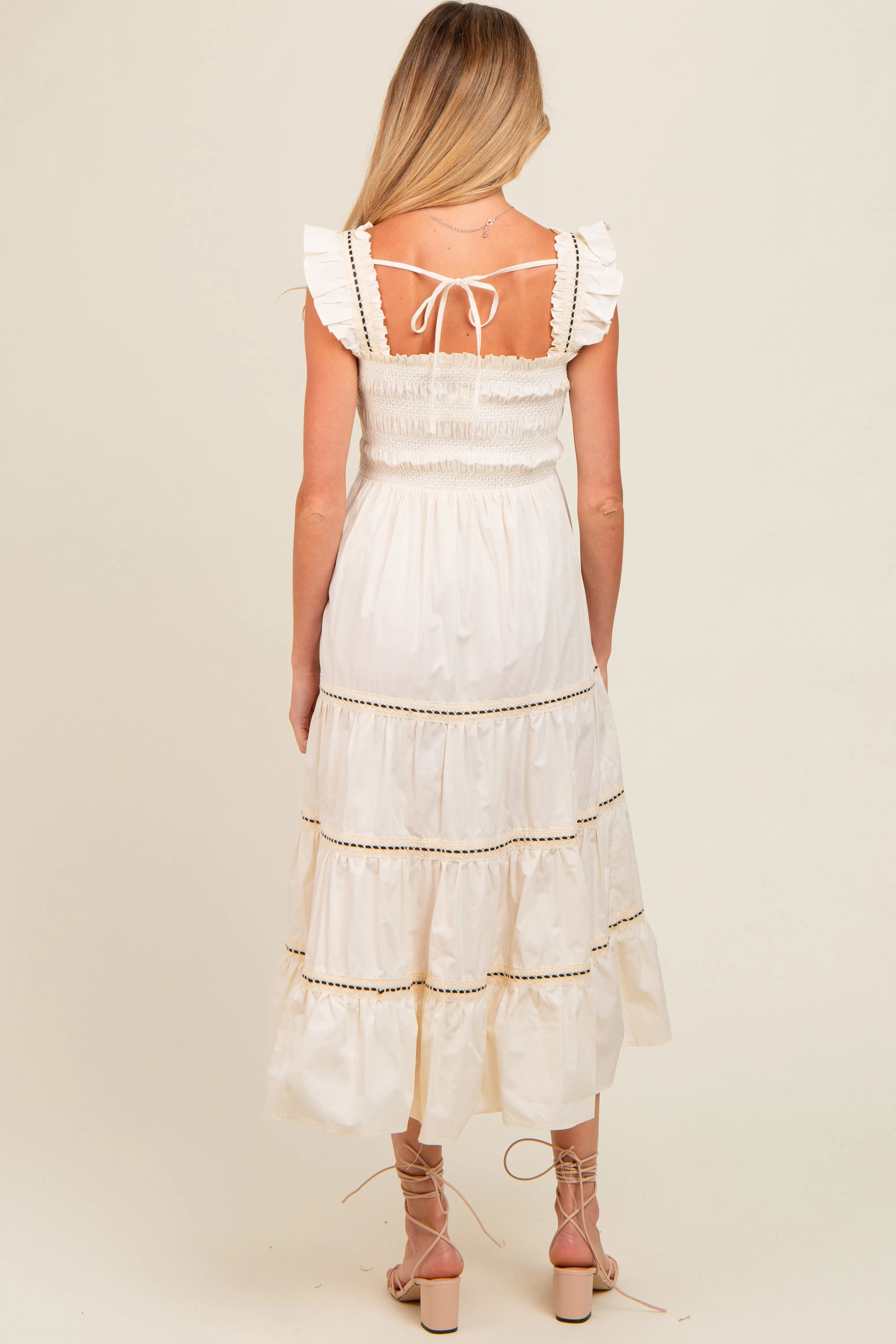 Ivory Smocked Tiered Maternity Maxi Dress sold by Pinkblush product image thumbnail 4