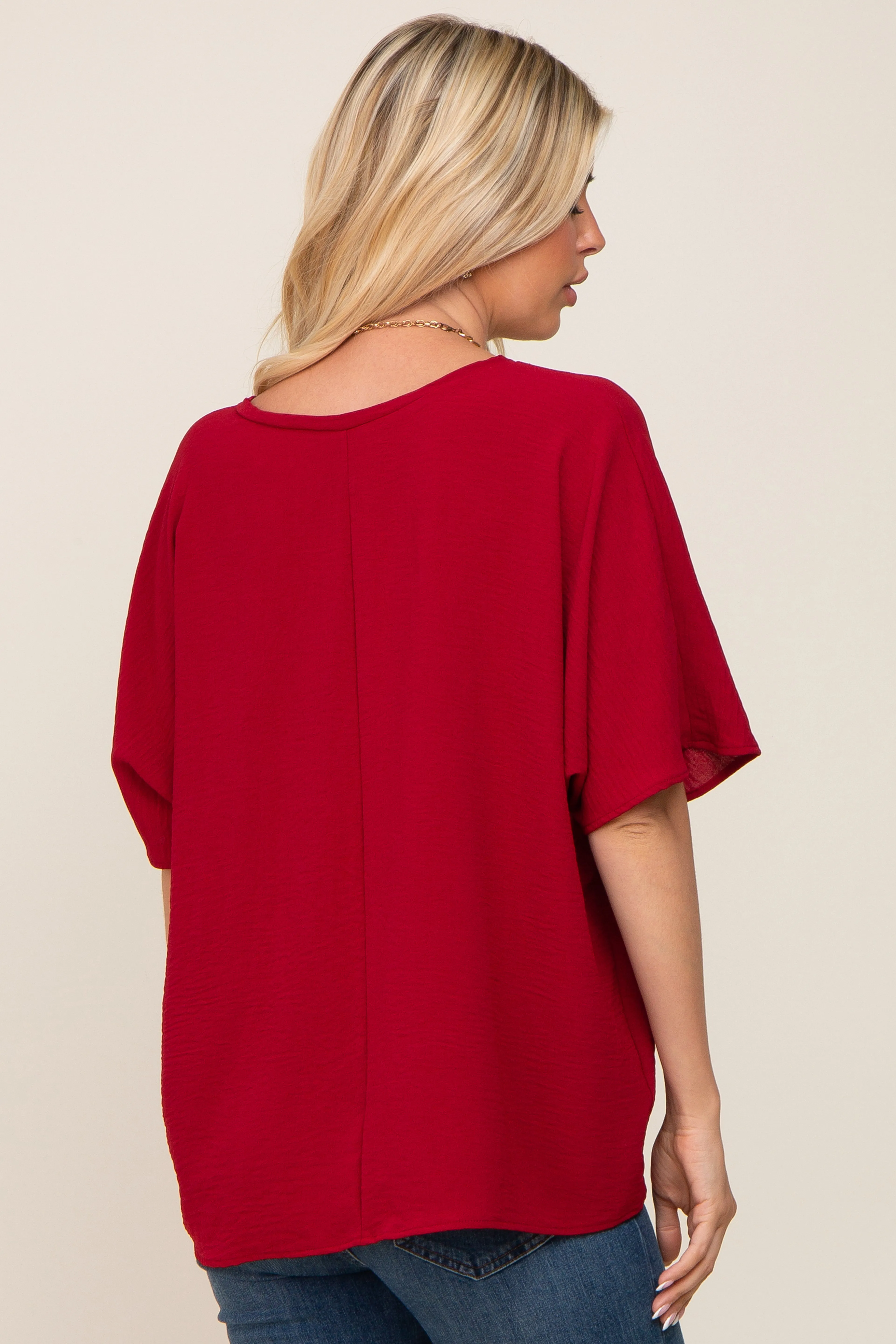 Red Oversized V-Neck Pocket Front Blouse sold by Pinkblush product image thumbnail 3
