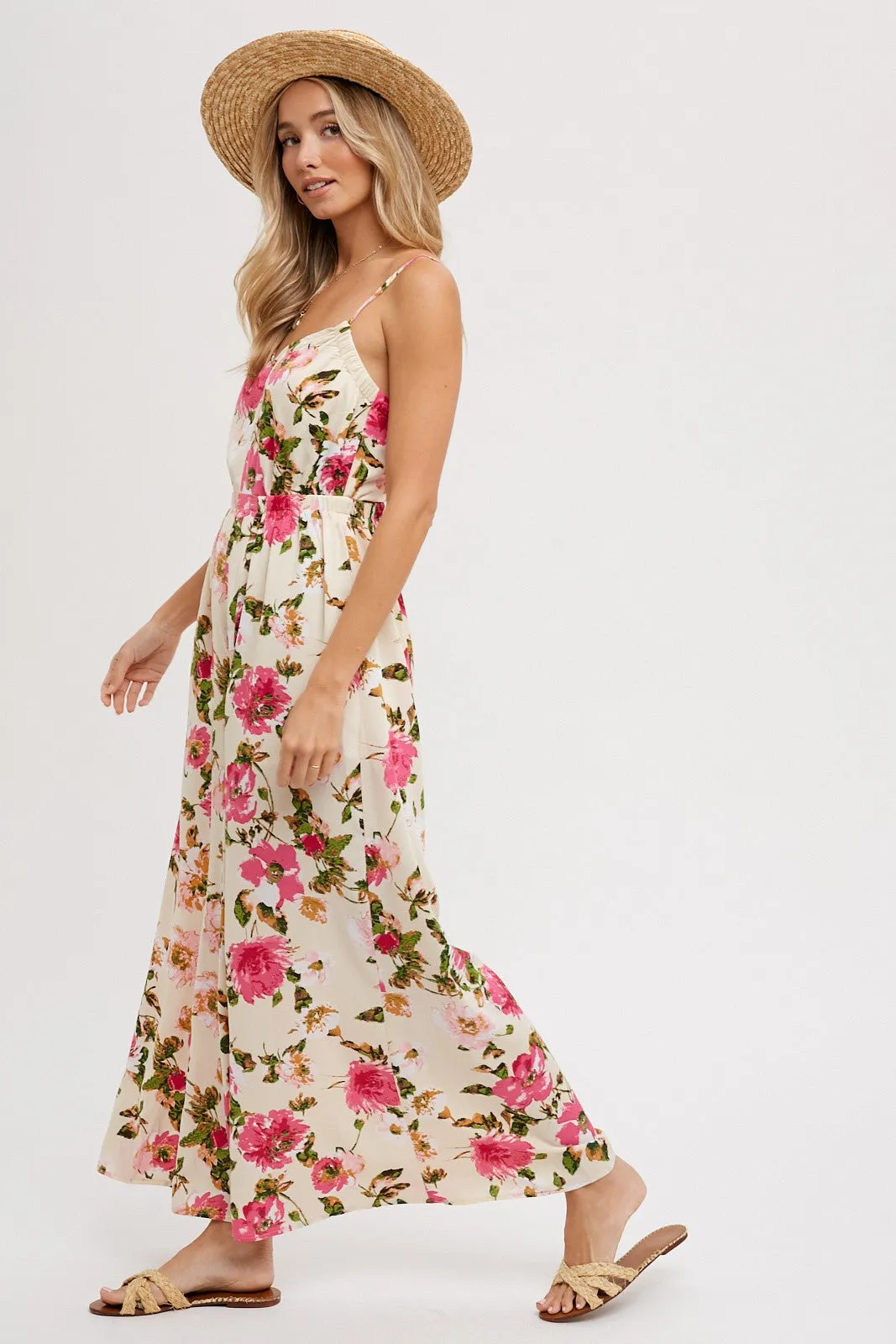 Cream Open Back Floral Print Sleeveless Jumpsuit sold by Pinkblush product image thumbnail 2