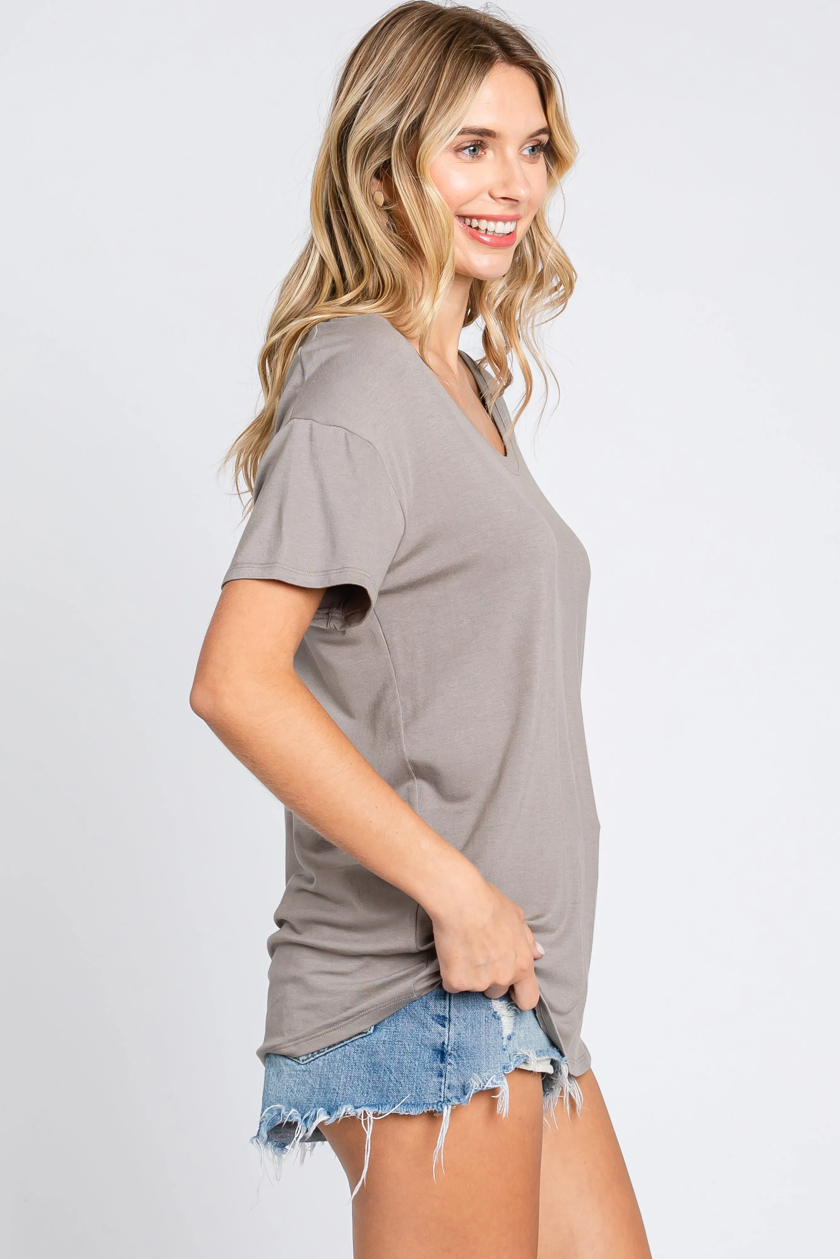 Taupe Scoop Neck Basic Tee sold by Pinkblush product image thumbnail 3