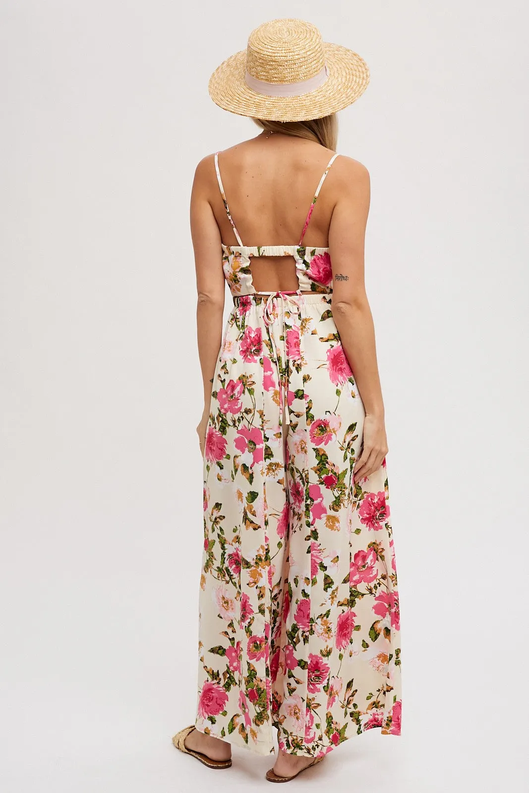 Cream Open Back Floral Print Sleeveless Jumpsuit sold by Pinkblush product image thumbnail 3