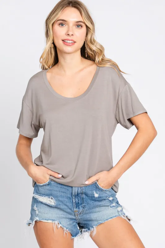 Taupe Scoop Neck Basic Tee sold by Pinkblush