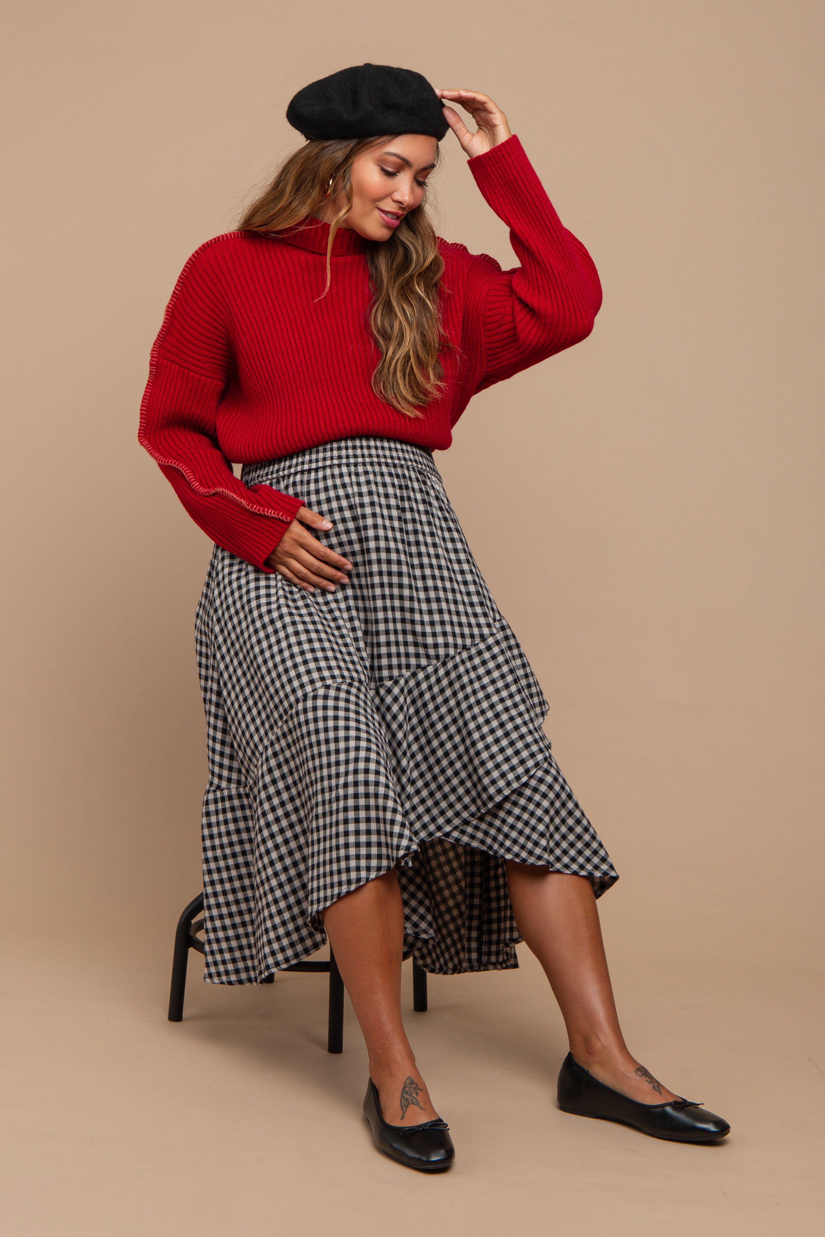 Red Contrast Stitch Turtleneck Maternity Sweater sold by Pinkblush product image thumbnail 5