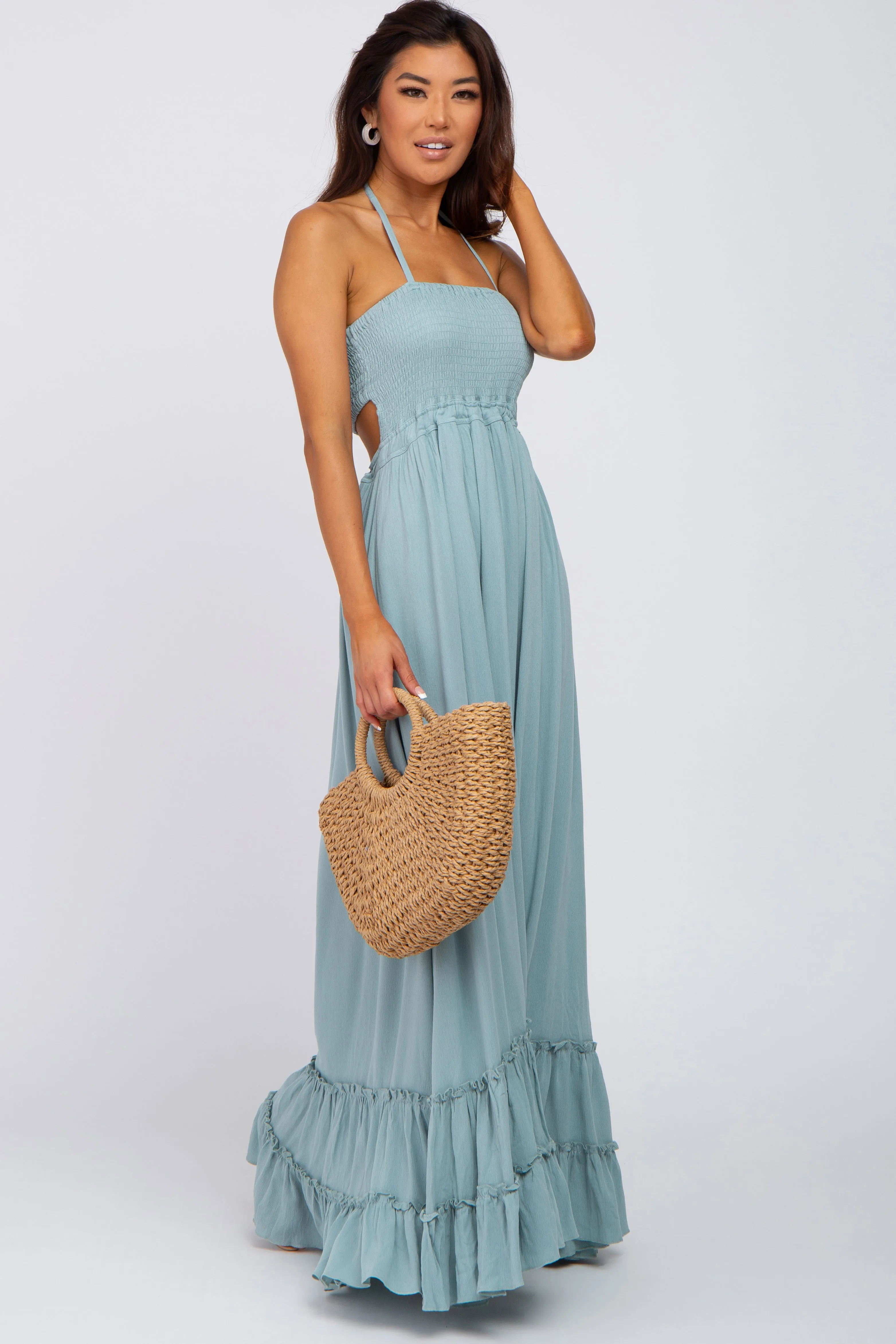 Aqua Halter Neck Cut Out Maxi Dress sold by Pinkblush product image thumbnail 4