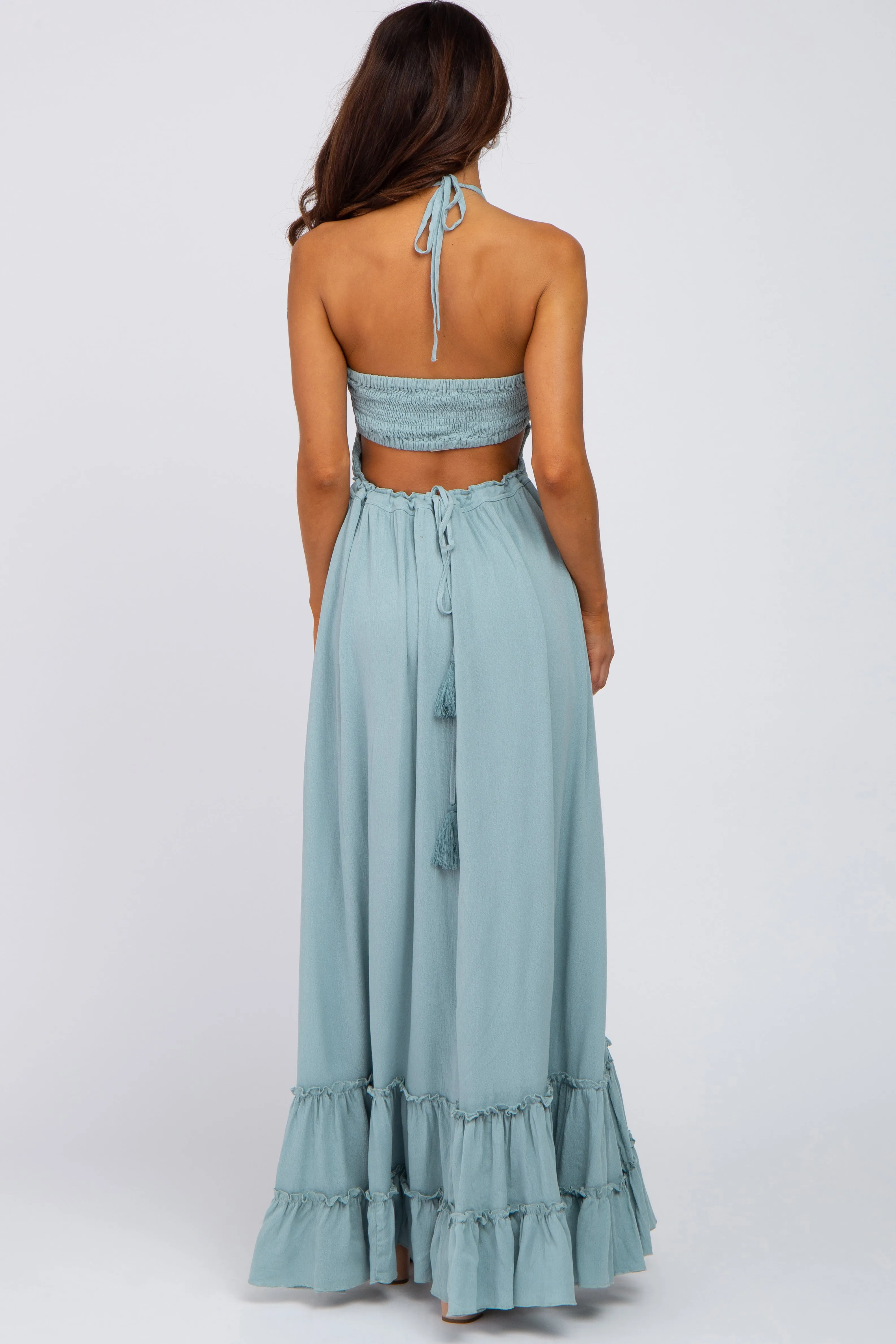 Aqua Halter Neck Cut Out Maxi Dress sold by Pinkblush product image thumbnail 2