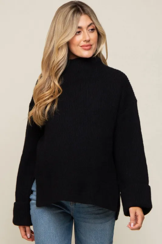 Black Mock Neck Chunky Knit Maternity Sweater sold by Pinkblush