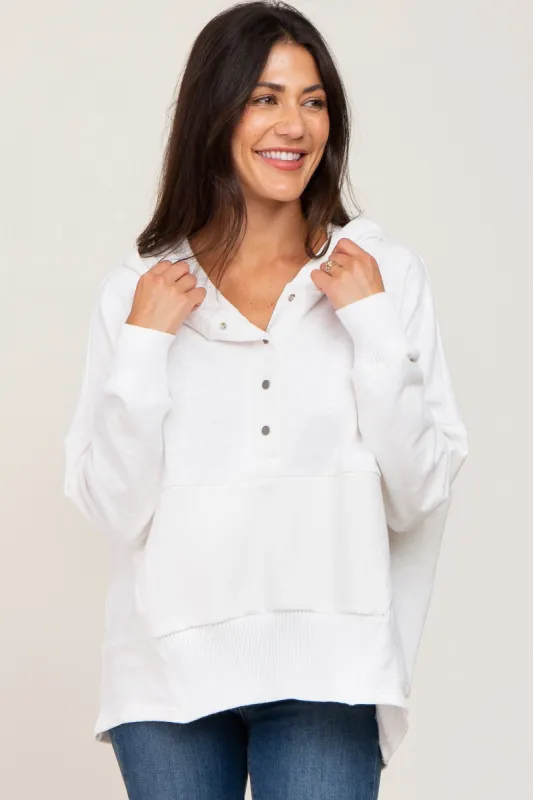 White Button Front Ribbed Trim Hooded Sweatshirt sold by Pinkblush