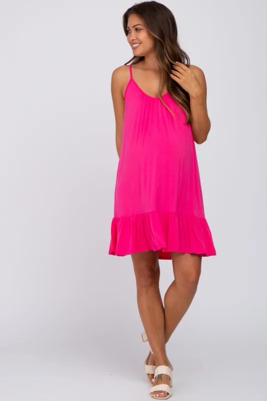 Fuchsia Ruffle Hem Maternity Swing Dress sold by Pinkblush