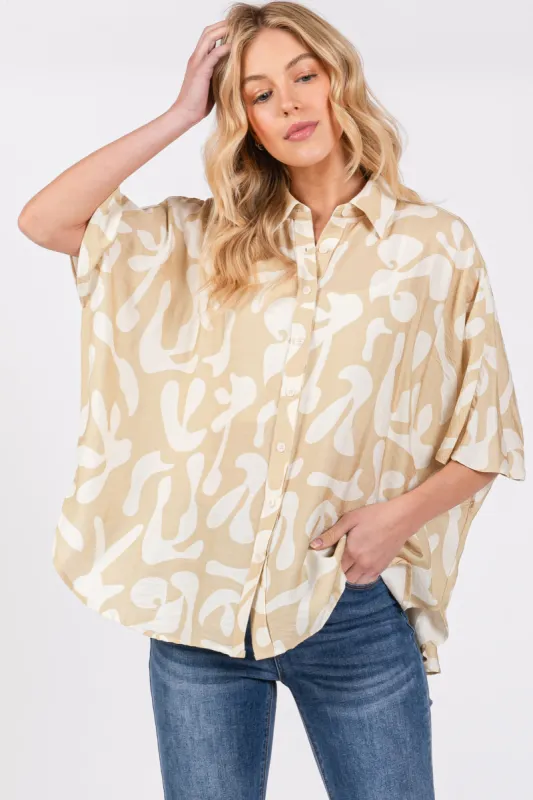 Beige Abstract Leaf Button Down Shirt sold by Pinkblush