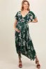 Forest Green Floral Knot Front Short Sleeve Asymmetrical Hem Maternity Maxi Dress sold by Pinkblush