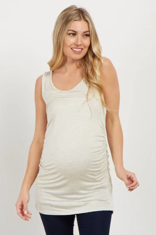 PinkBlush Beige Ruched Maternity Tank Top sold by Pinkblush