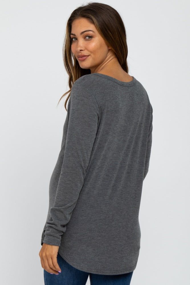 Charcoal Soft Button Front Round Hem Maternity Top sold by Pinkblush product image thumbnail 3