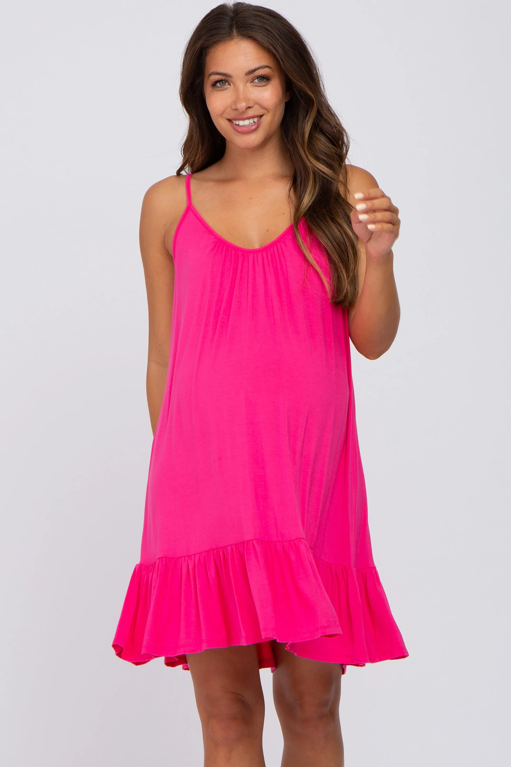 Fuchsia Ruffle Hem Maternity Swing Dress sold by Pinkblush product image thumbnail 2