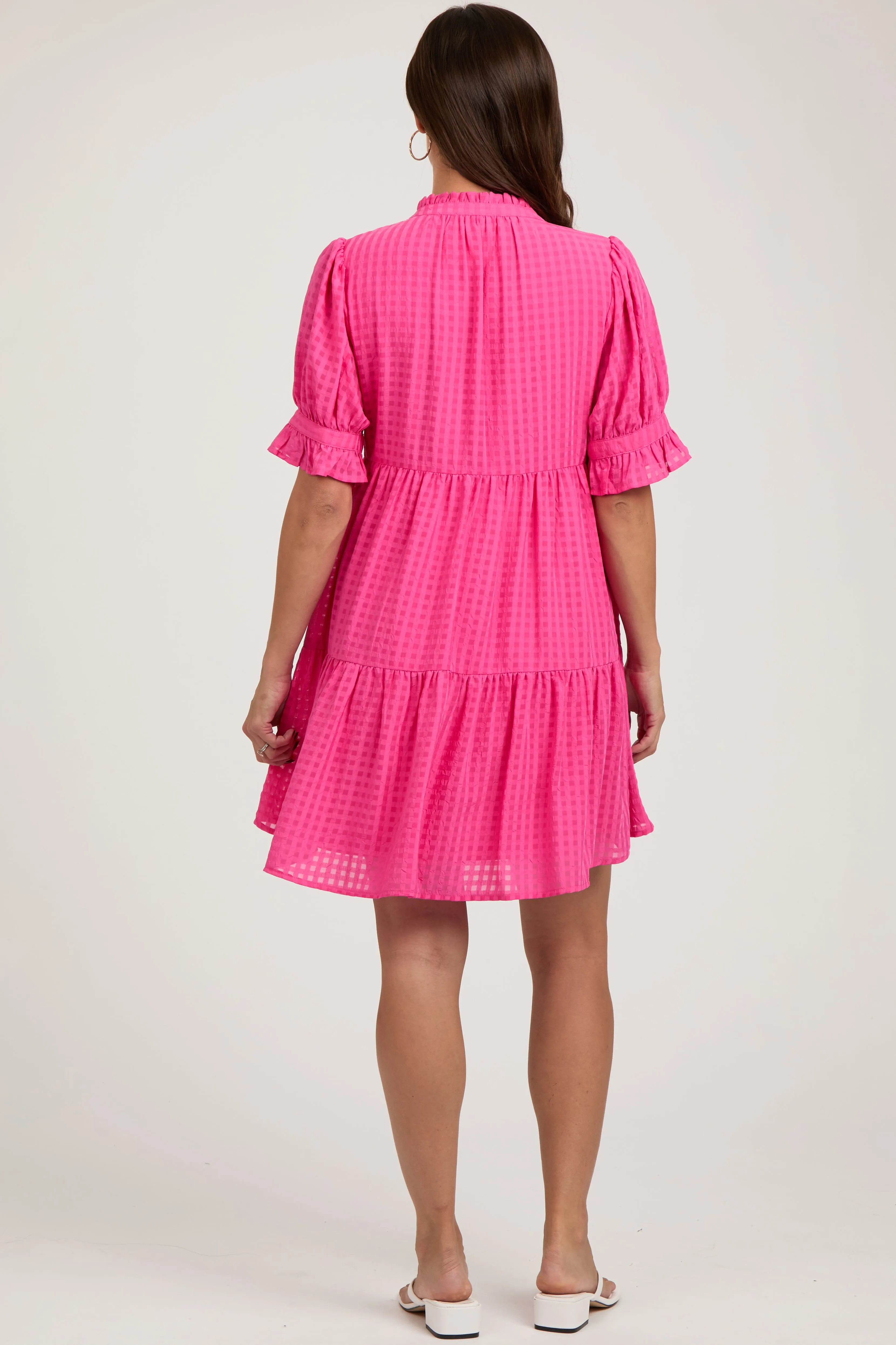 Fuchsia Buttoned Down Short Sleeve Maternity Dress sold by Pinkblush product image thumbnail 3