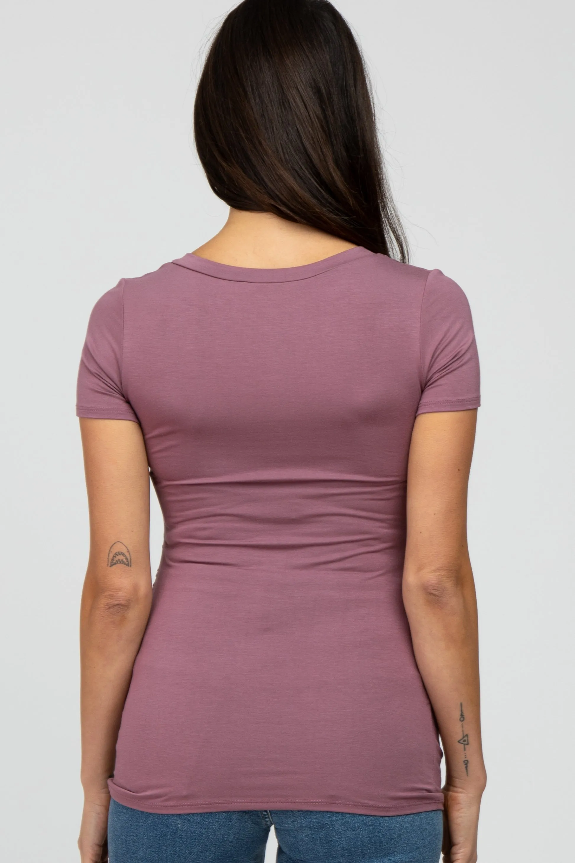 Mauve V-Neck Ruched Side Top sold by Pinkblush product image thumbnail 3