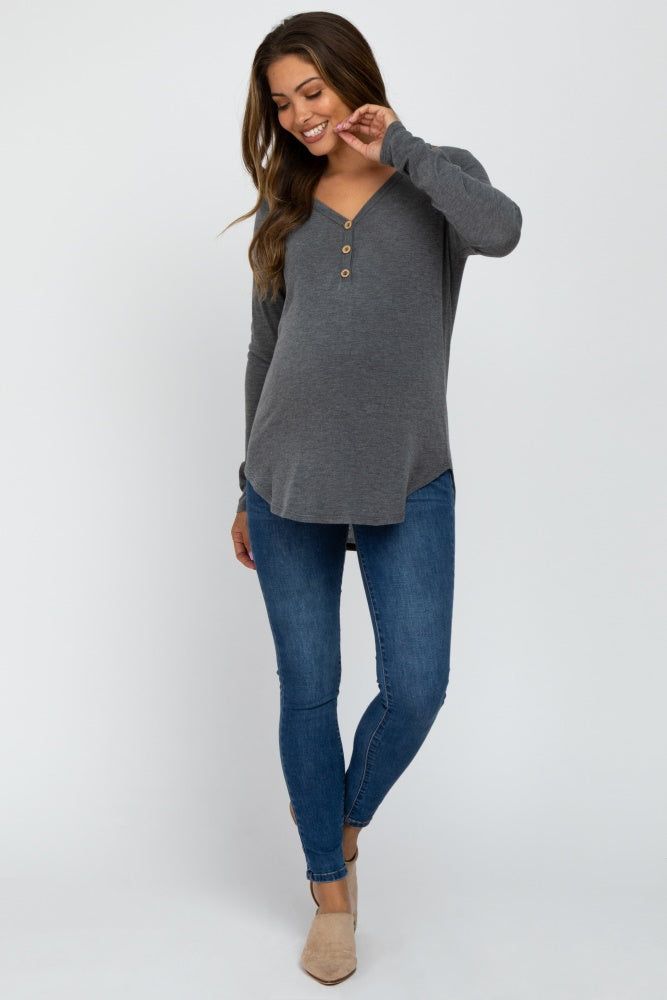 Charcoal Soft Button Front Round Hem Maternity Top sold by Pinkblush product image thumbnail 4