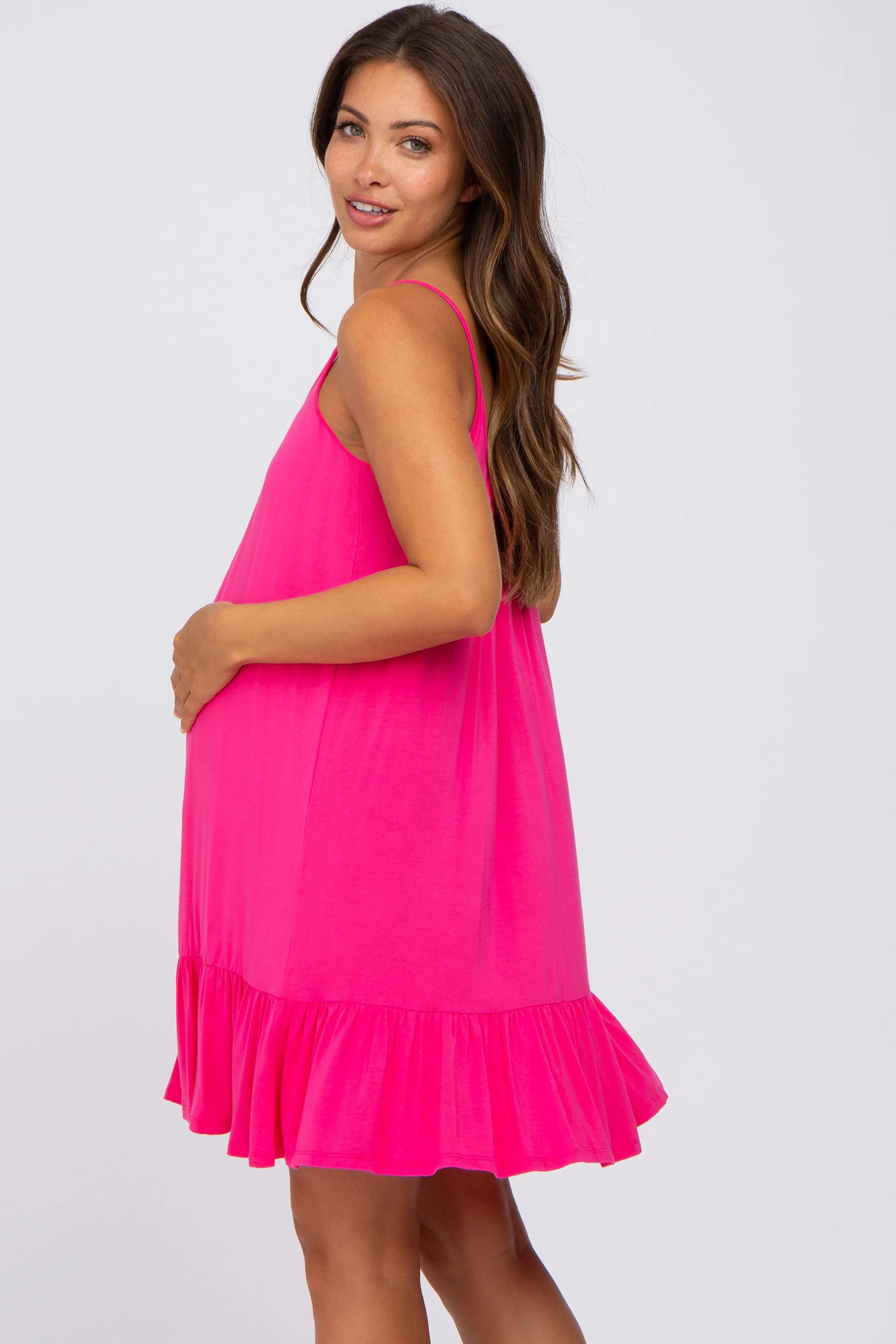 Fuchsia Ruffle Hem Maternity Swing Dress sold by Pinkblush product image thumbnail 3