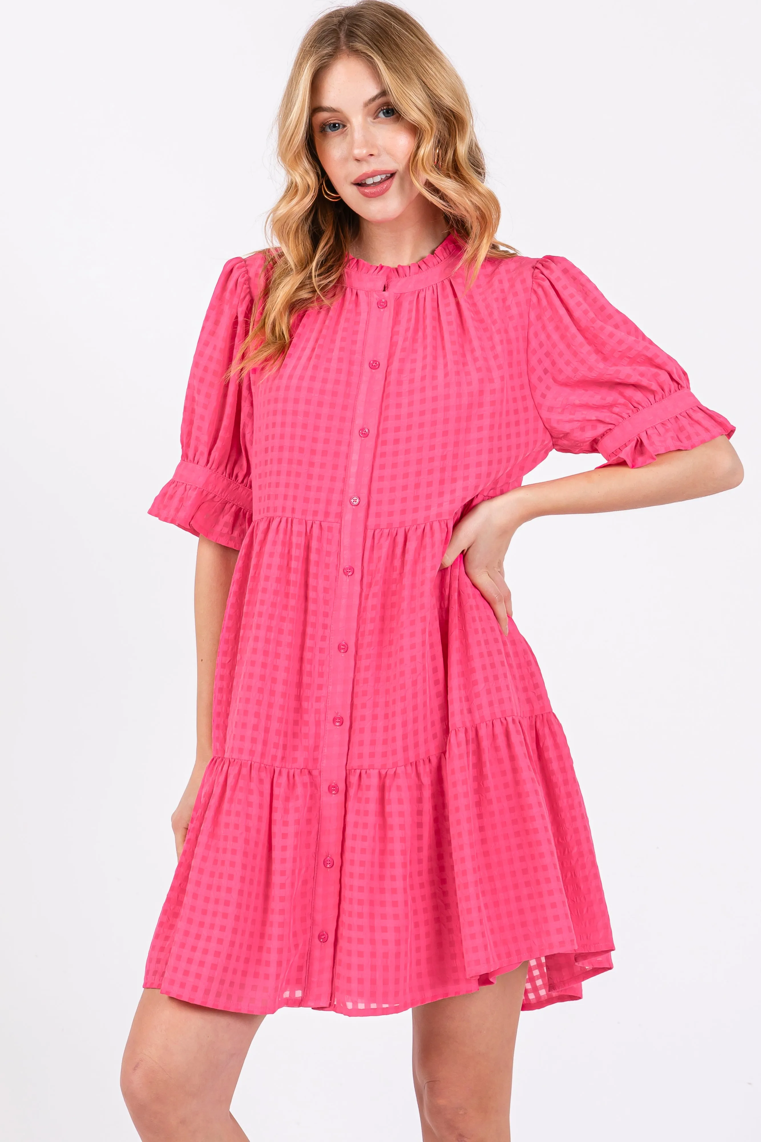 Fuchsia Buttoned Down Short Sleeve Maternity Dress sold by Pinkblush product image thumbnail 4