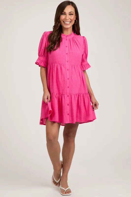 Fuchsia Buttoned Down Short Sleeve Maternity Dress sold by Pinkblush