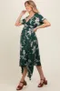 Forest Green Floral Knot Front Short Sleeve Asymmetrical Hem Maternity Maxi Dress sold by Pinkblush