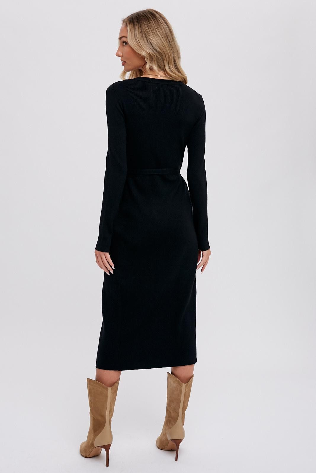 Black Ribbed Wrap Sweater Dress sold by Pinkblush product image thumbnail 4