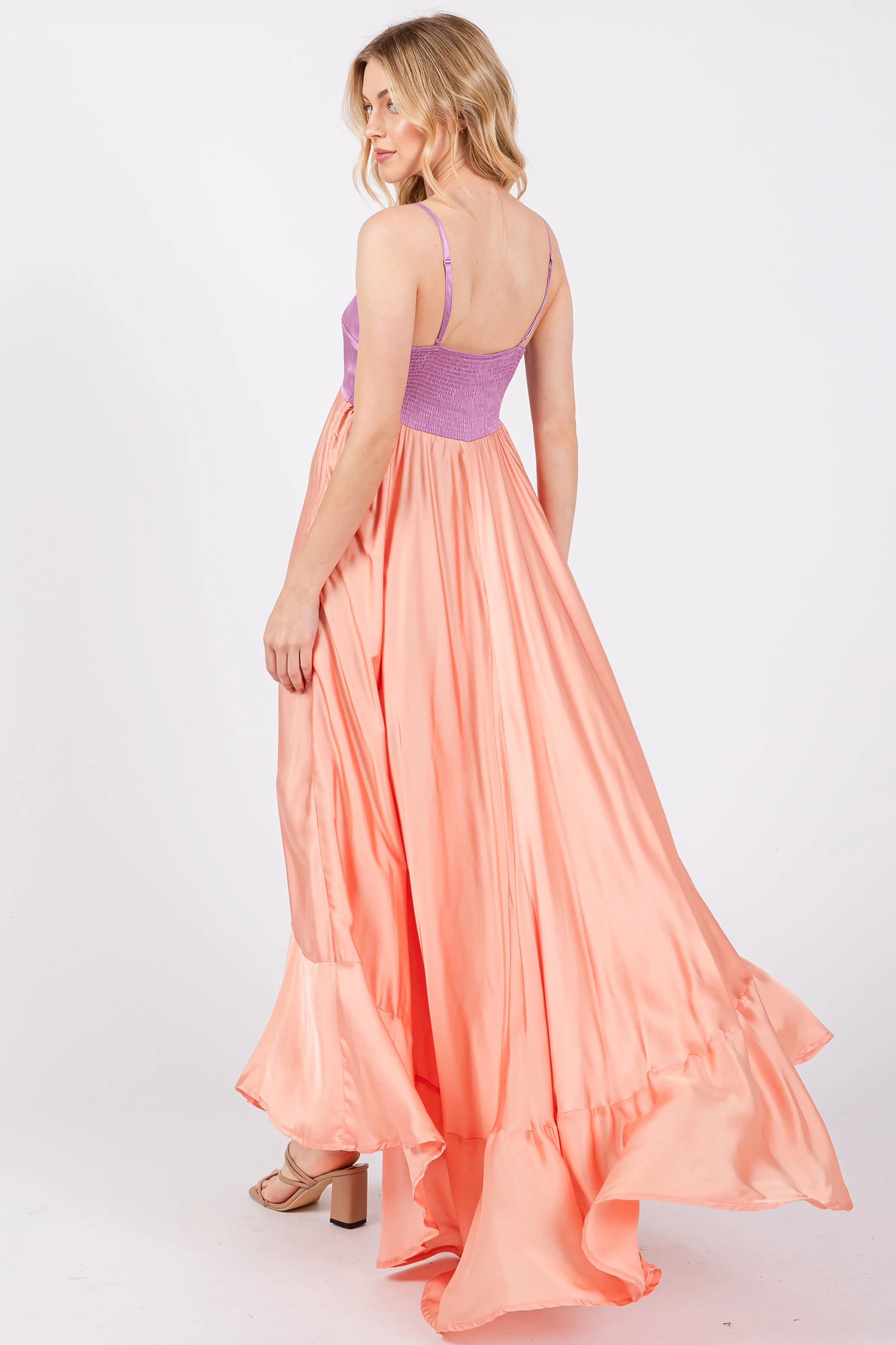 Peach Colorblock Sleeveless Satin Dress sold by Pinkblush product image thumbnail 3