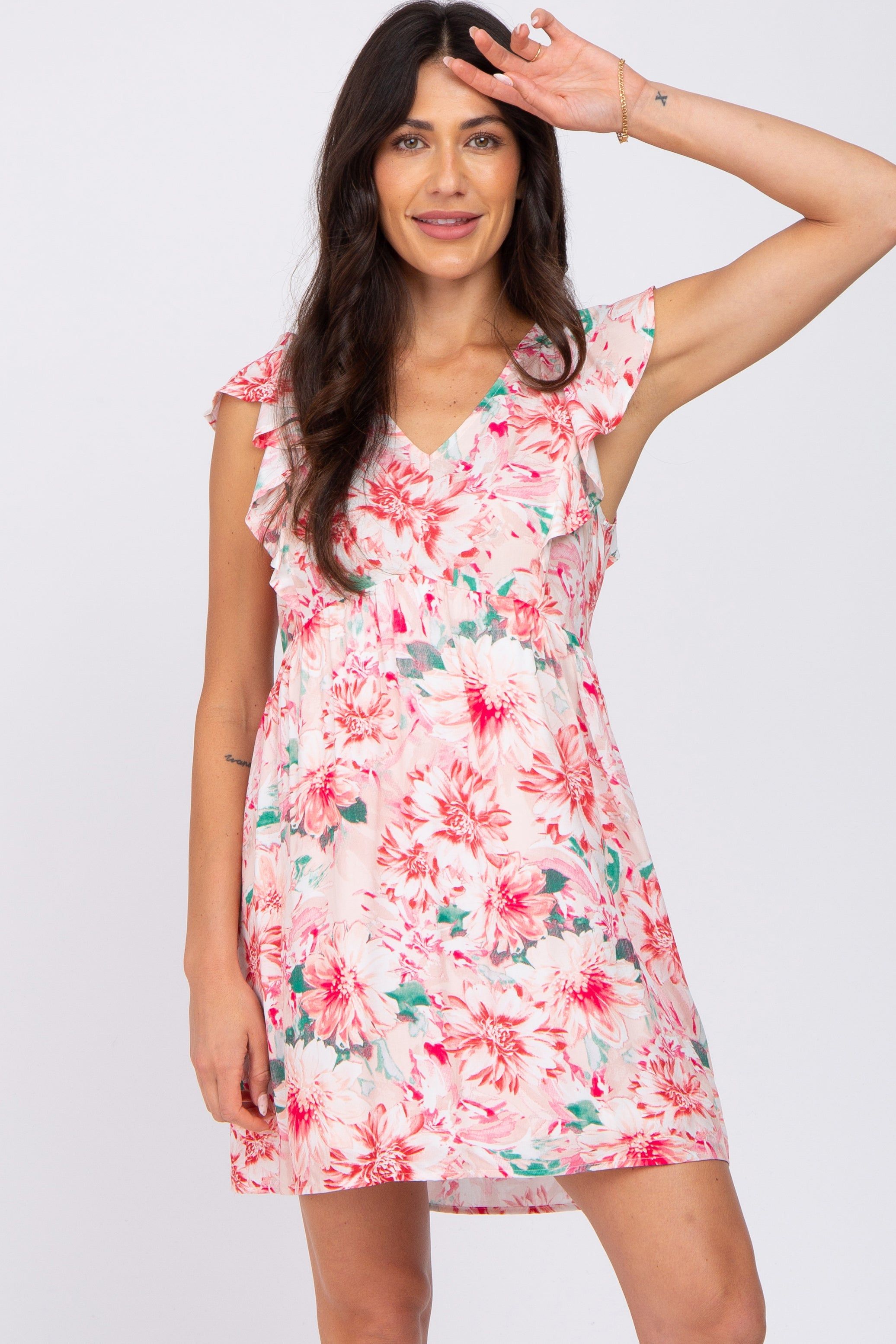 Pink Floral Ruffle Sleeve Babydoll Dress sold by Pinkblush
