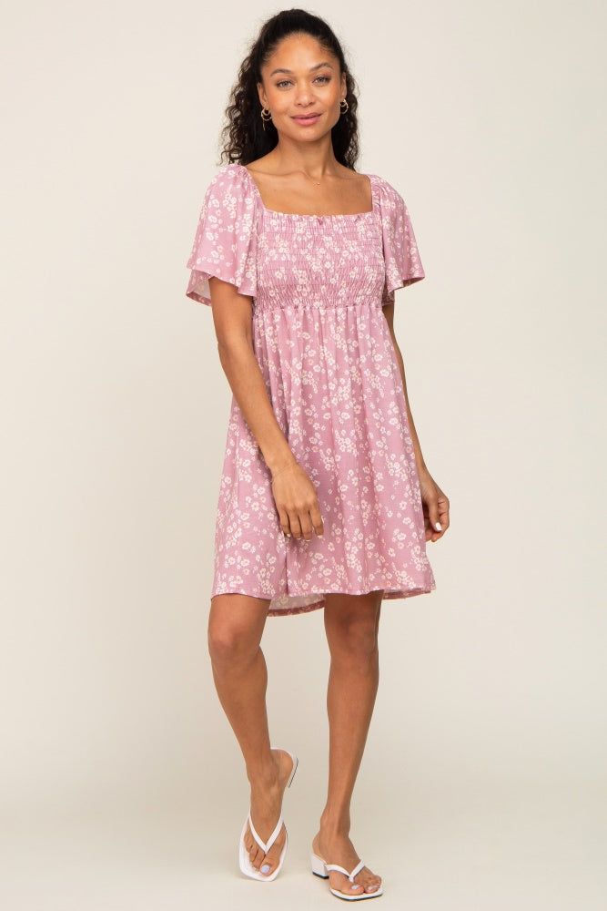 Mauve Floral Smocked Dress sold by Pinkblush product image thumbnail 4