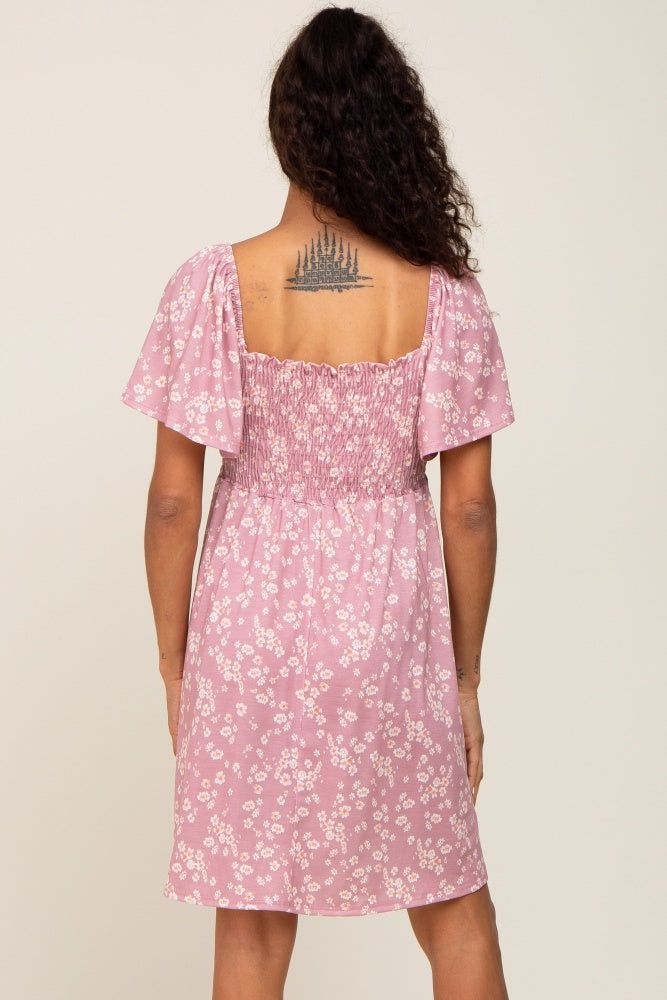 Mauve Floral Smocked Dress sold by Pinkblush product image thumbnail 3