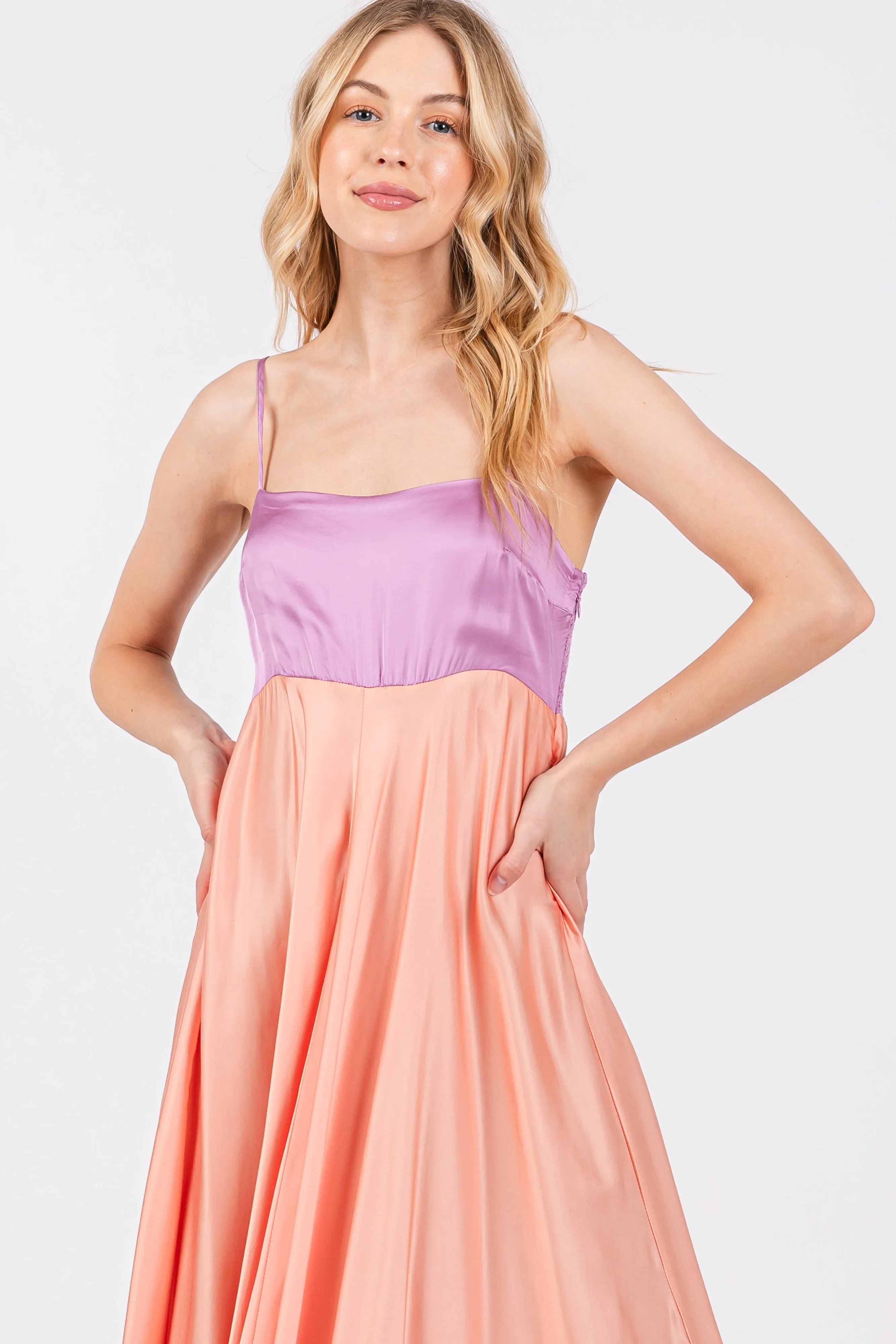 Peach Colorblock Sleeveless Satin Dress sold by Pinkblush product image thumbnail 4