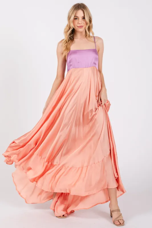 Peach Colorblock Sleeveless Satin Dress sold by Pinkblush